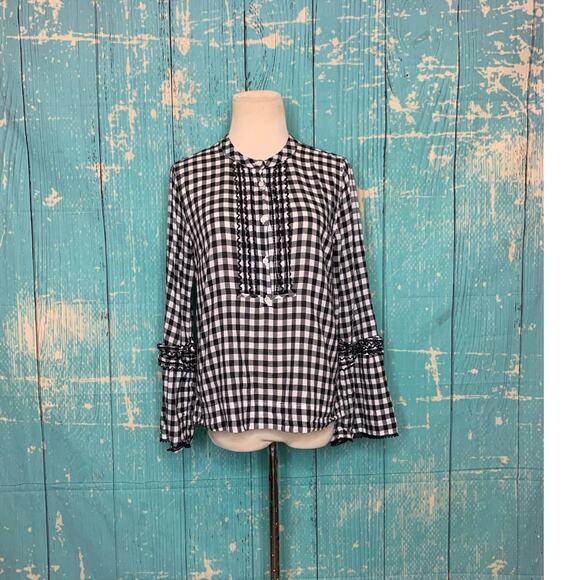 J.Crew black white long sleeves gingham tunic top blouse size 4 - Picture 6 of 8